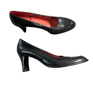 VIA MYA PARIS  Black Leather Round Toe Square Heel Shoes Women's EU 39